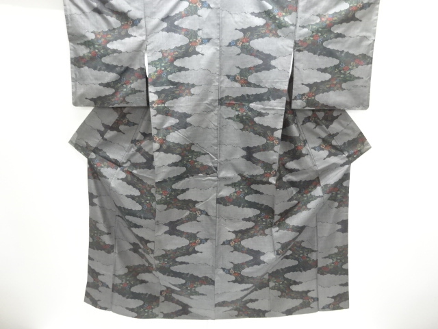 JAPANESE KIMONO / SILK / DORO OSHIMA TSUMUGI / WOVEN CLOUDS & FLOWERS